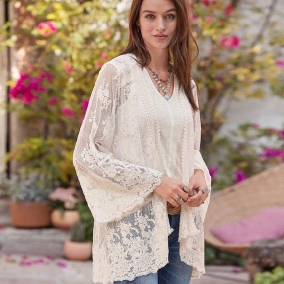 Sundance Tops - SUNDANCE Ivory Divine Lace Kimono Size small EUC